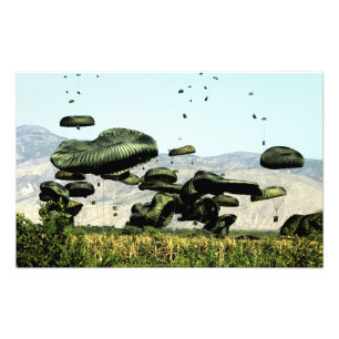Bundles of food and water are air delivered photo print
