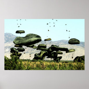 Bundles of food and water are air delivered poster