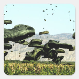 Bundles of food and water are air delivered square sticker