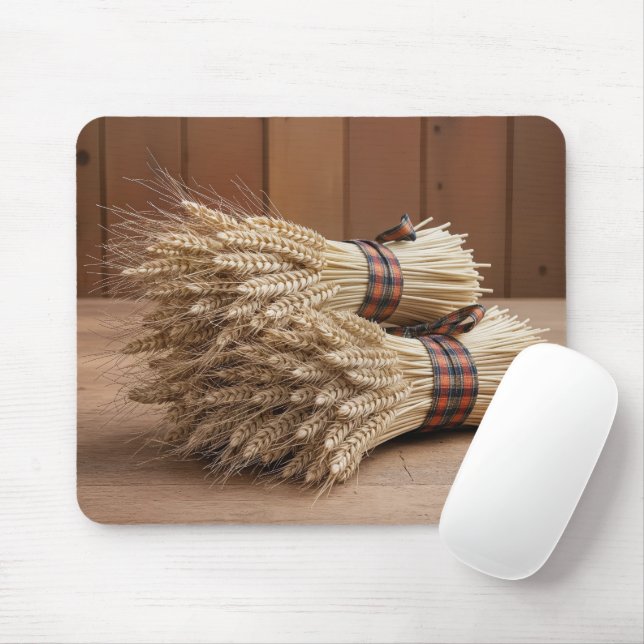 Bundles of Wheat On Wood Mouse Mat (With Mouse)