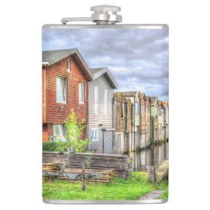 Bungalow Harbour Scenary Boat Landscape Hip Flask