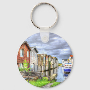 Bungalow Harbour Scenary Boat Landscape           Key Ring
