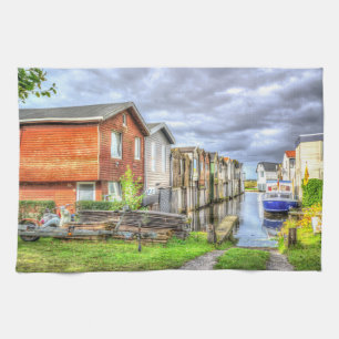 Bungalow Harbour Scenary Boat Landscape Tea Towel