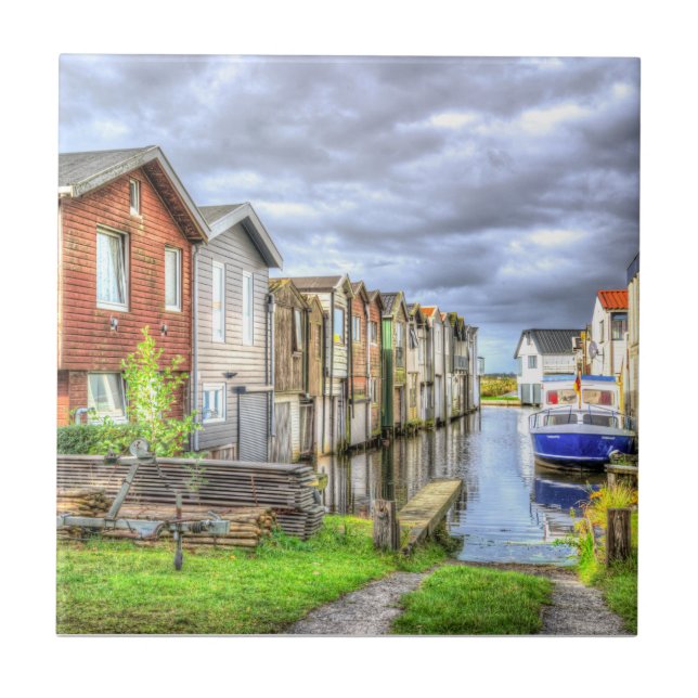 Bungalow Harbour Scenary Boat Landscape            Tile (Front)