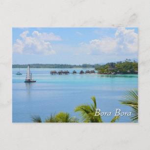 Bungalows and boat in Bora Bora  Postcard