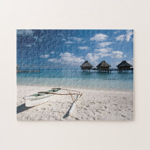 Bungalows from beach Motu Toopua Jigsaw Puzzle