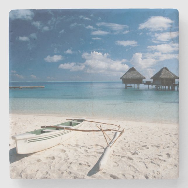 Bungalows from beach Motu Toopua Stone Coaster (Front)