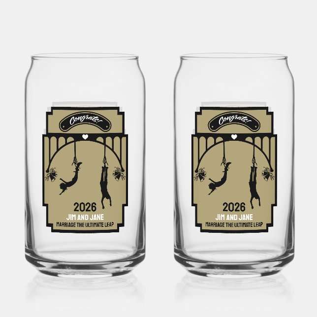 Bungee Jumping Wedding Gift Can Glass (Front)
