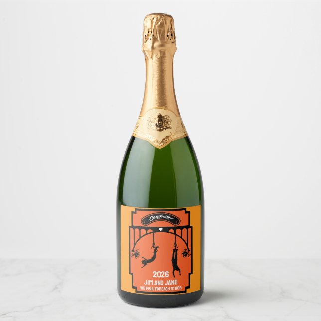 Bungee Jumping Wedding Gift Sparkling Wine Label (Front)