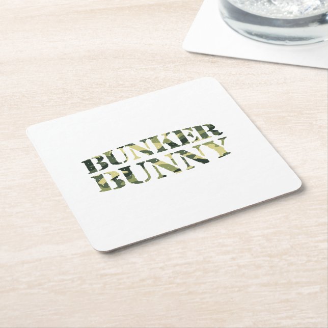 BUNKER BUNNY CAMO / CAMOUFLAGE SQUARE PAPER COASTER (Angled)