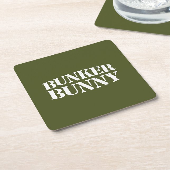 BUNKER BUNNY SQUARE PAPER COASTER (Angled)