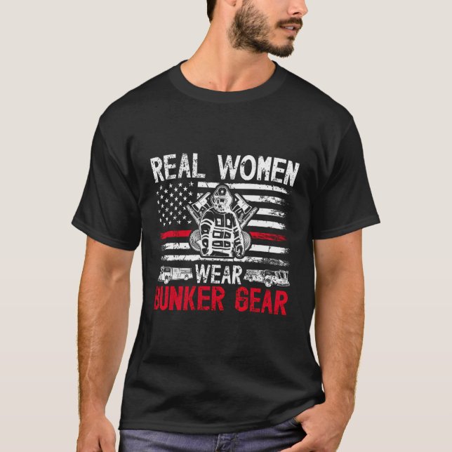 Bunker Gear Female Firefighter Women Firewoman Fir T-Shirt (Front)