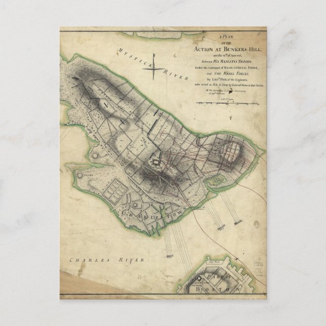 Bunker Hill Revolutionary War Map (June 17, 1775) Postcard (Front)