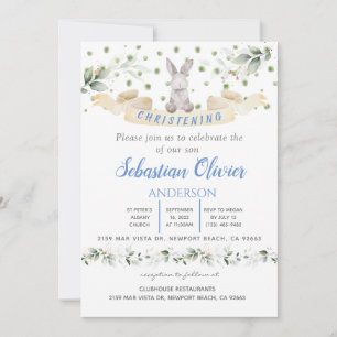 Bunn Blue Floral Greenery Baptism Girl  Invitation