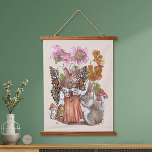 Bunnerfly Comforting Rabbit Whimsical Watercolor Hanging Tapestry