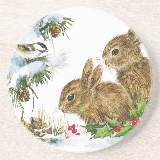 Bunnies and Bird Enjoy Snow Coaster (Front)