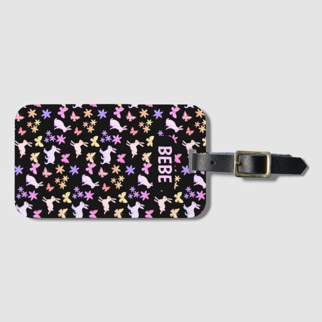 Bunnies and butterflies luggage tag (Front Horizontal)