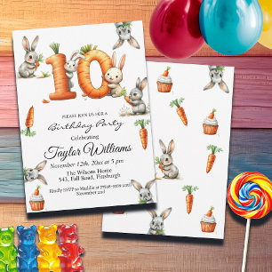 Bunnies and Carrots 10th Birthday Party Invitation
