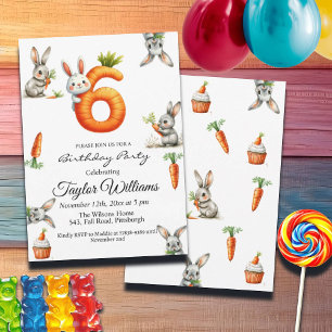 Bunnies and Carrots 6th Birthday Party Invitation