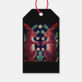 BUNNIES AND FLOWERS PAINTED GIFT TAG