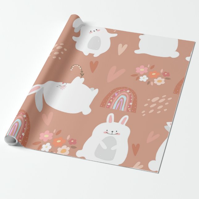Bunnies and rainbows wrapping paper (Unrolled)