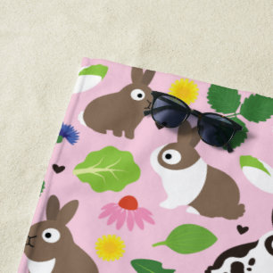 Bunnies And Their Treats Seamless Pattern Beach Towel