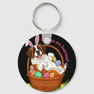 Bunnies are overrated easter st bernard in eggs key ring
