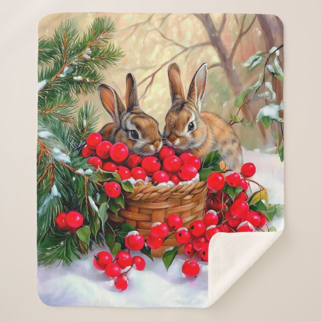Bunnies & Berries Sherpa Blanket (Front)
