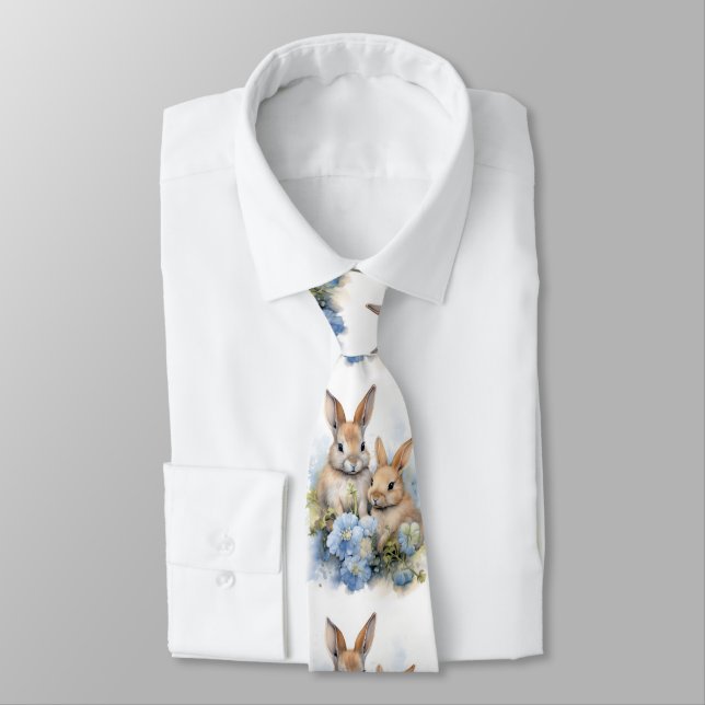 Bunnies Bunny Flower Rabbit Neck Tie (Tied)