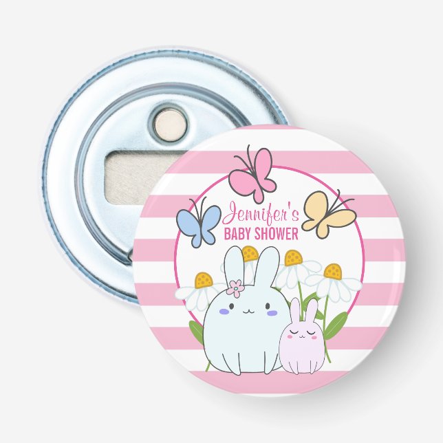 Bunnies, Butterflies & Daisies Baby Shower Bottle Opener (Front)