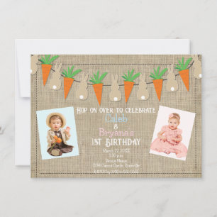 Bunnies & Carrots Easter Birthday Party Photo Invitation