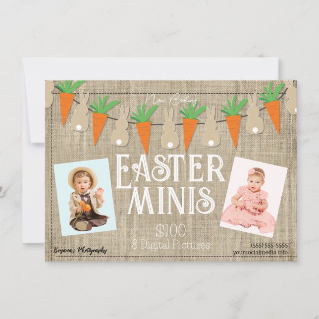 Bunnies & Carrots Easter Minis Photography Flyer  Invitation (Front)