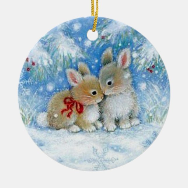 Bunnies Ceramic Tree Decoration (Front)