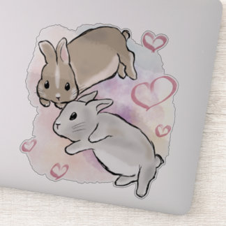 Bunnies cuddling watercolor 