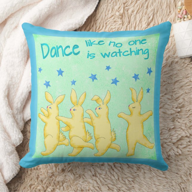 Bunnies Dance Like No One's Watching Yellow Green Cushion (Blanket)