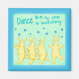 Bunnies Dance Like No One's Watching Yellow Green Magnet