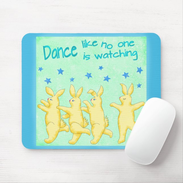 Bunnies Dance Like No One's Watching Yellow Green Mouse Mat (With Mouse)