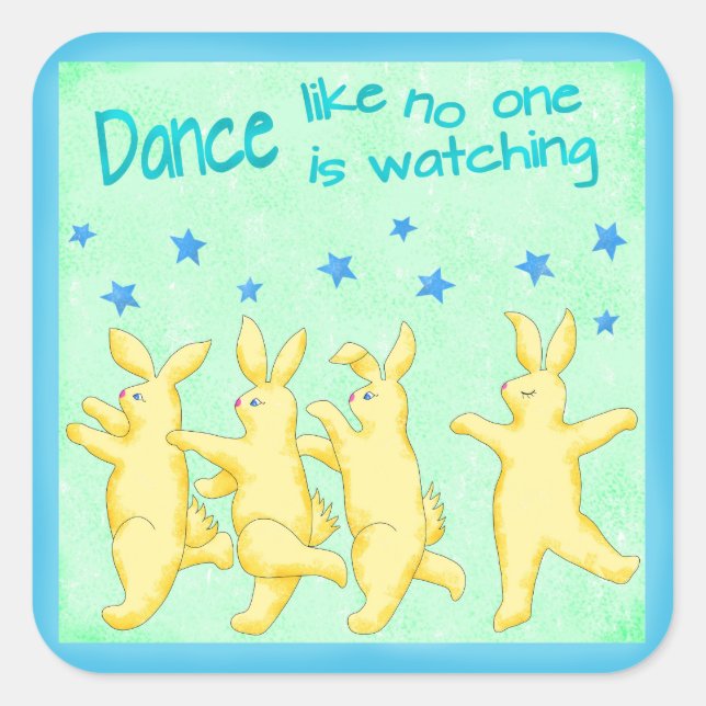 Bunnies Dance Like No One's Watching Yellow Green Square Sticker (Front)