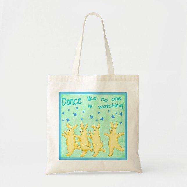 Bunnies Dance Like No One's Watching Yellow Green Tote Bag (Front)