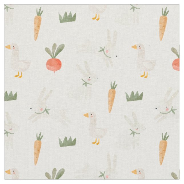 Bunnies & Ducks on the Farm Pattern Fabric (Close Up)