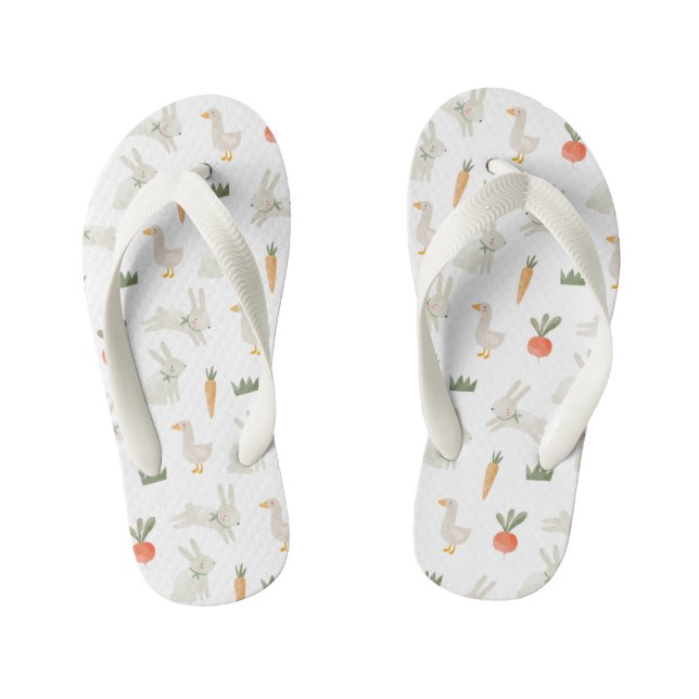 Bunnies & Ducks on the Farm Pattern Kid's Flip Flops (Footbed)