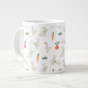 Bunnies & Ducks on the Farm Pattern Large Coffee Mug