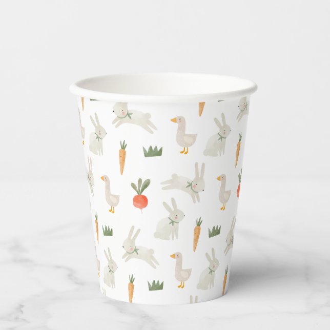 Bunnies & Ducks on the Farm Pattern Paper Cups (Front)