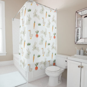 Bunnies & Ducks on the Farm Pattern Shower Curtain