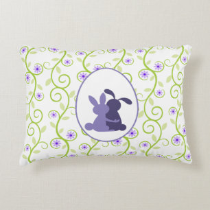Bunnies Embrace Spring Floral Decorative Cushion