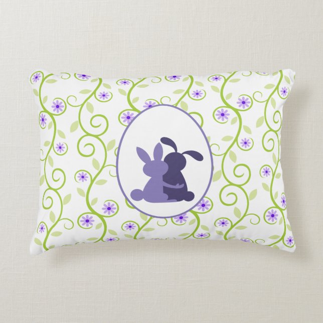 Bunnies Embrace Spring Floral Decorative Cushion (Front)