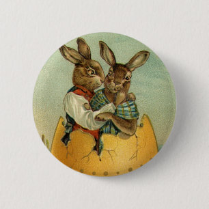 Bunnies in a Gold Egg, Vintage Victorian Easter  6 Cm Round Badge