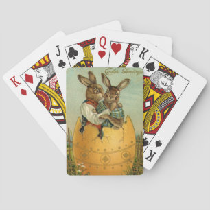Bunnies in a Gold Egg, Vintage Victorian Easter  Playing Cards