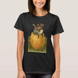 Bunnies in a Gold Egg, Vintage Victorian Easter  T-Shirt