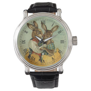 Bunnies in a Gold Egg, Vintage Victorian Easter Watch